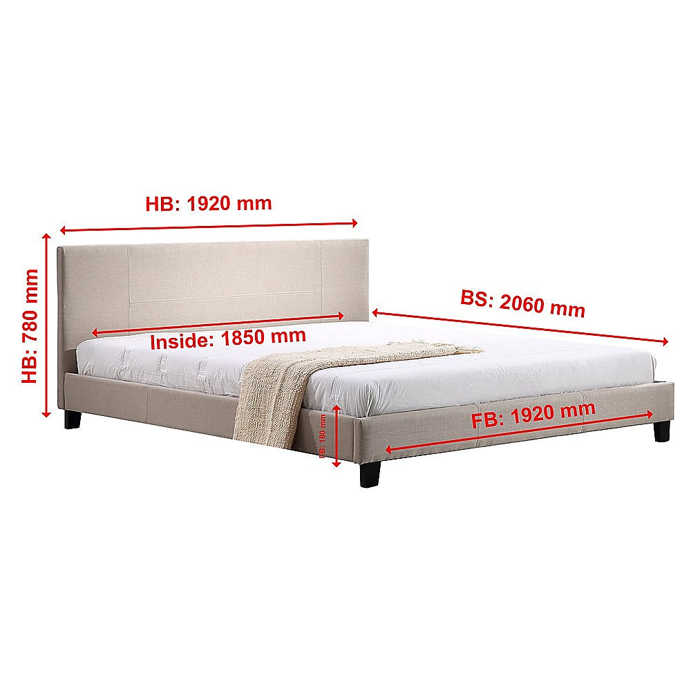King Linen Fabric Bed Frame Beige - Cosy Abode
