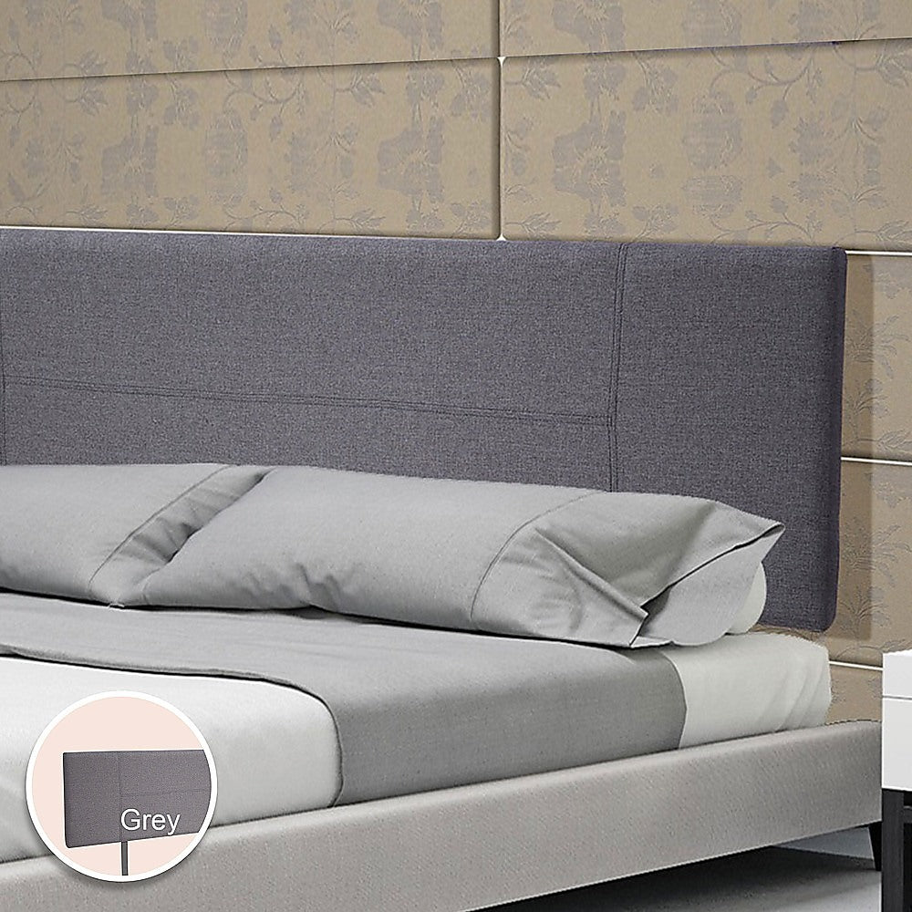 Linen Fabric King Bed Headboard Bedhead - Grey - Cosy Abode