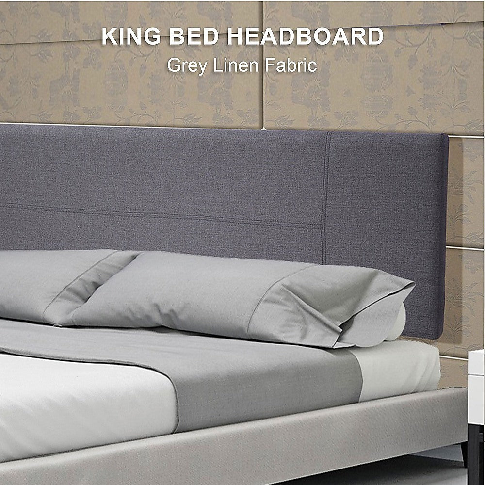 Linen Fabric King Bed Headboard Bedhead - Grey - Cosy Abode