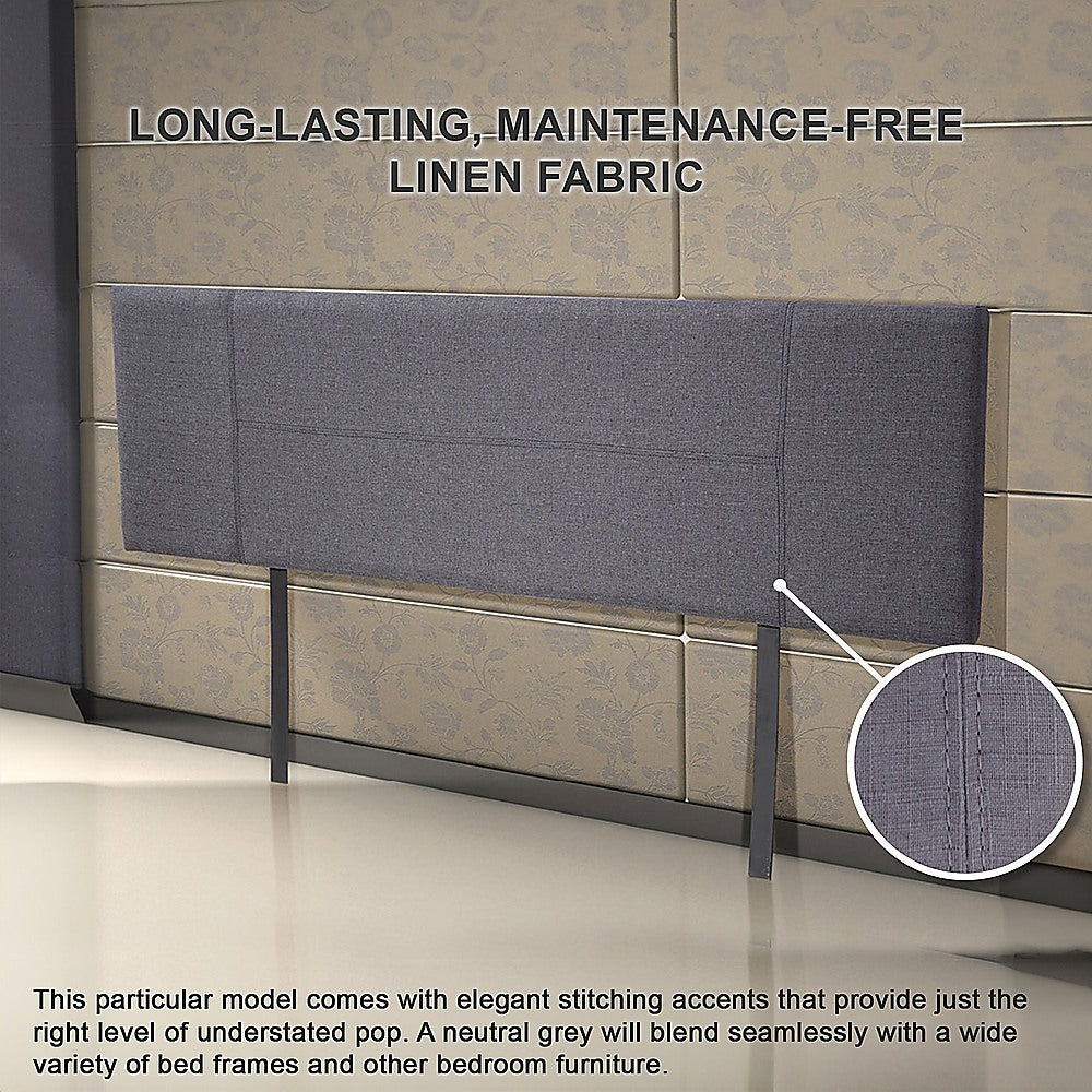 Linen Fabric King Bed Headboard Bedhead - Grey - Cosy Abode