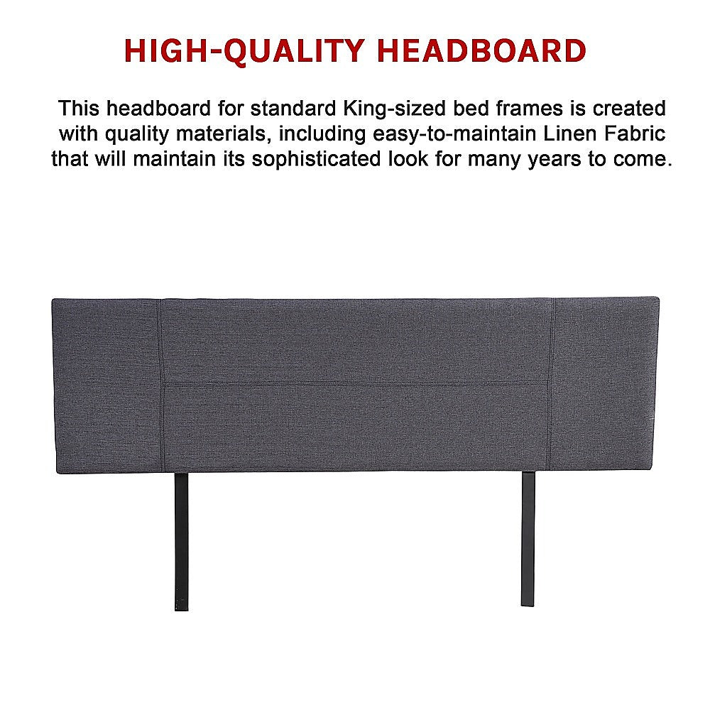 Linen Fabric King Bed Headboard Bedhead - Grey - Cosy Abode