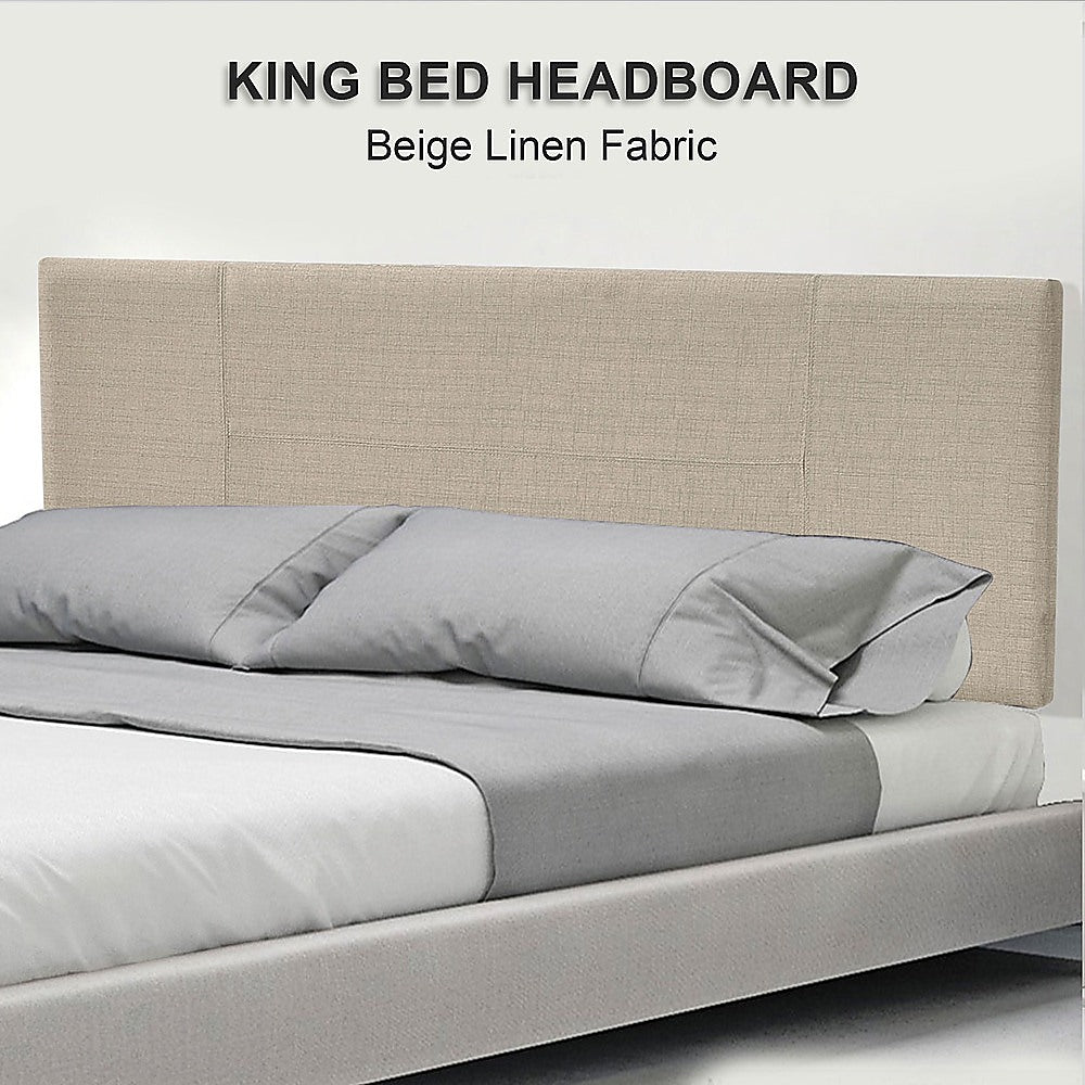 Linen Fabric King Bed Headboard Bedhead - Beige - Cosy Abode
