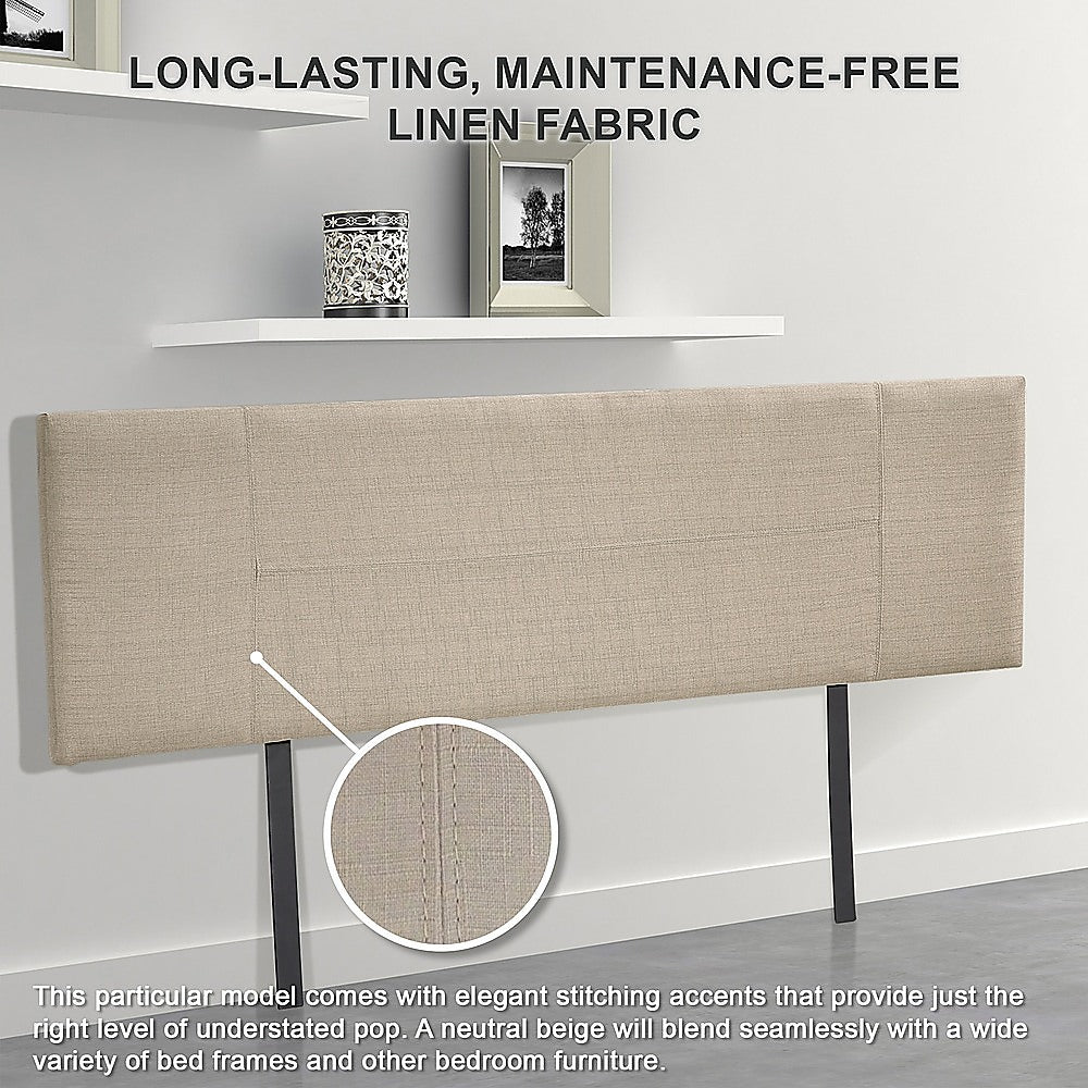 Linen Fabric King Bed Headboard Bedhead - Beige - Cosy Abode