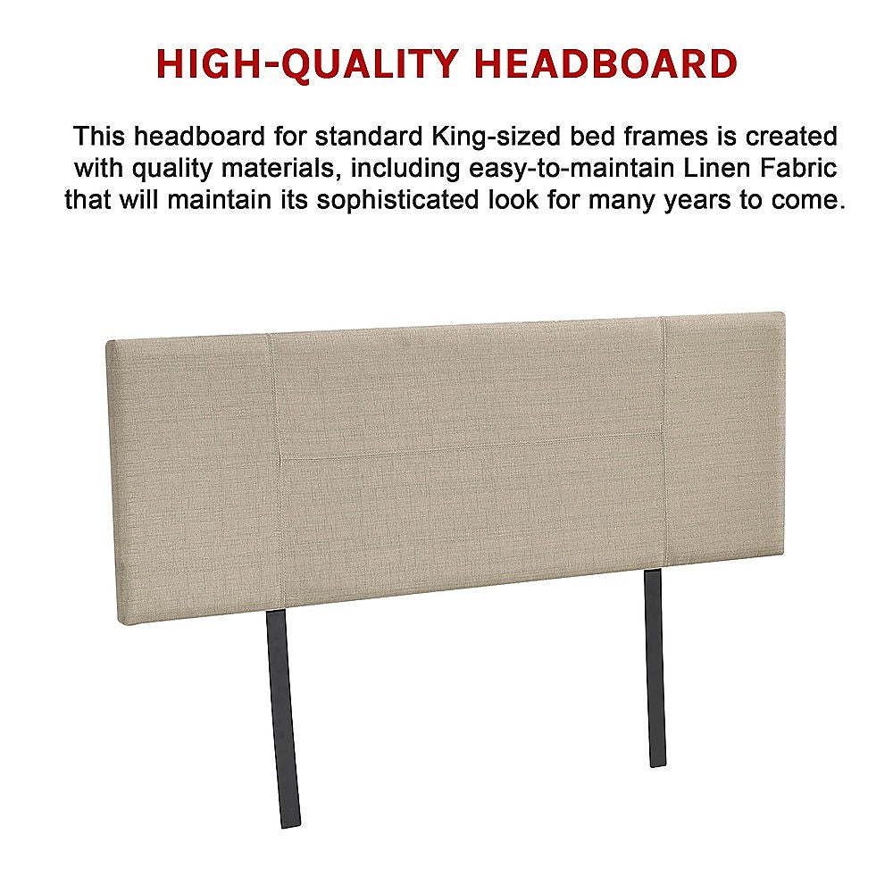 Linen Fabric King Bed Headboard Bedhead - Beige - Cosy Abode