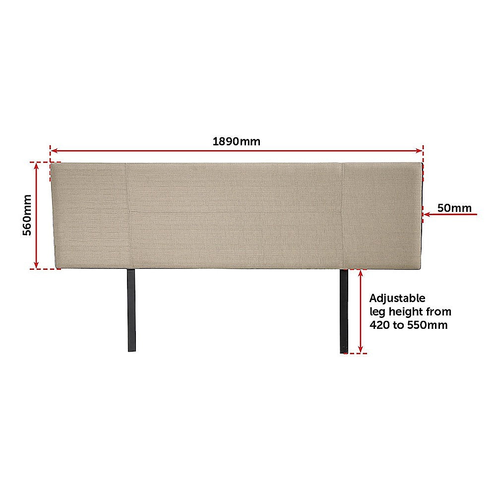 Linen Fabric King Bed Headboard Bedhead - Beige - Cosy Abode