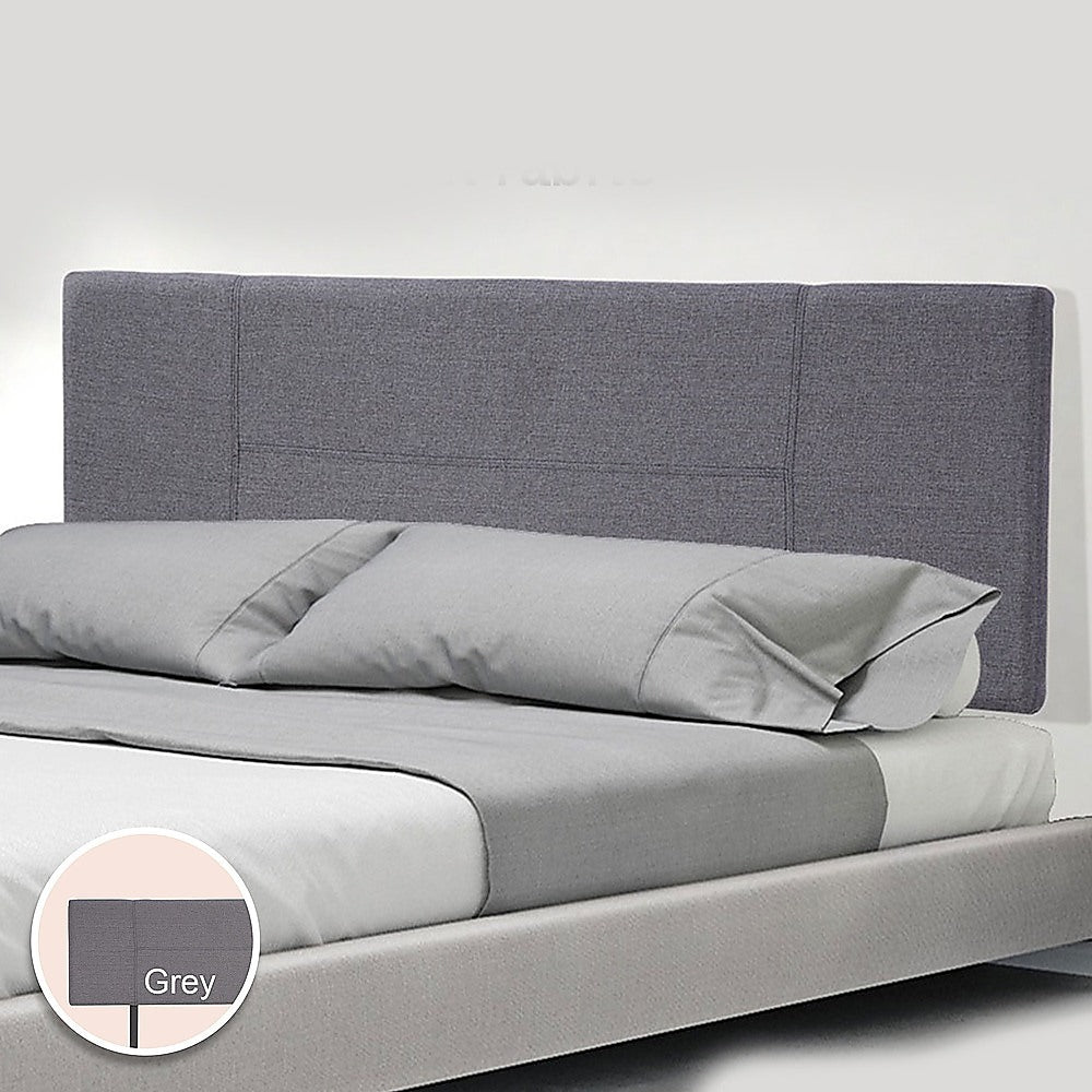 Linen Fabric Queen Bed Headboard Bedhead - Grey - Cosy Abode
