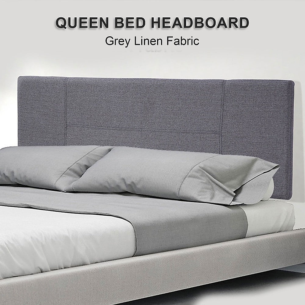 Linen Fabric Queen Bed Headboard Bedhead - Grey - Cosy Abode