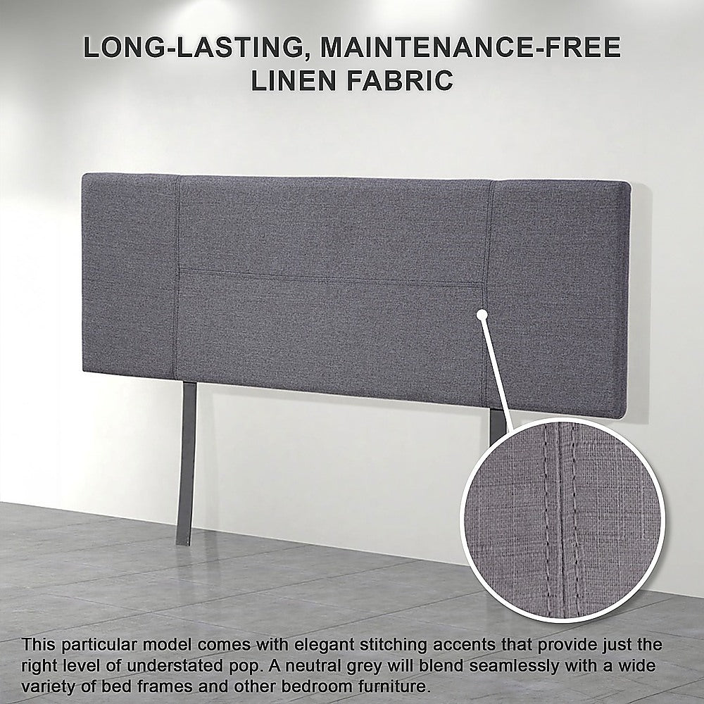 Linen Fabric Queen Bed Headboard Bedhead - Grey - Cosy Abode