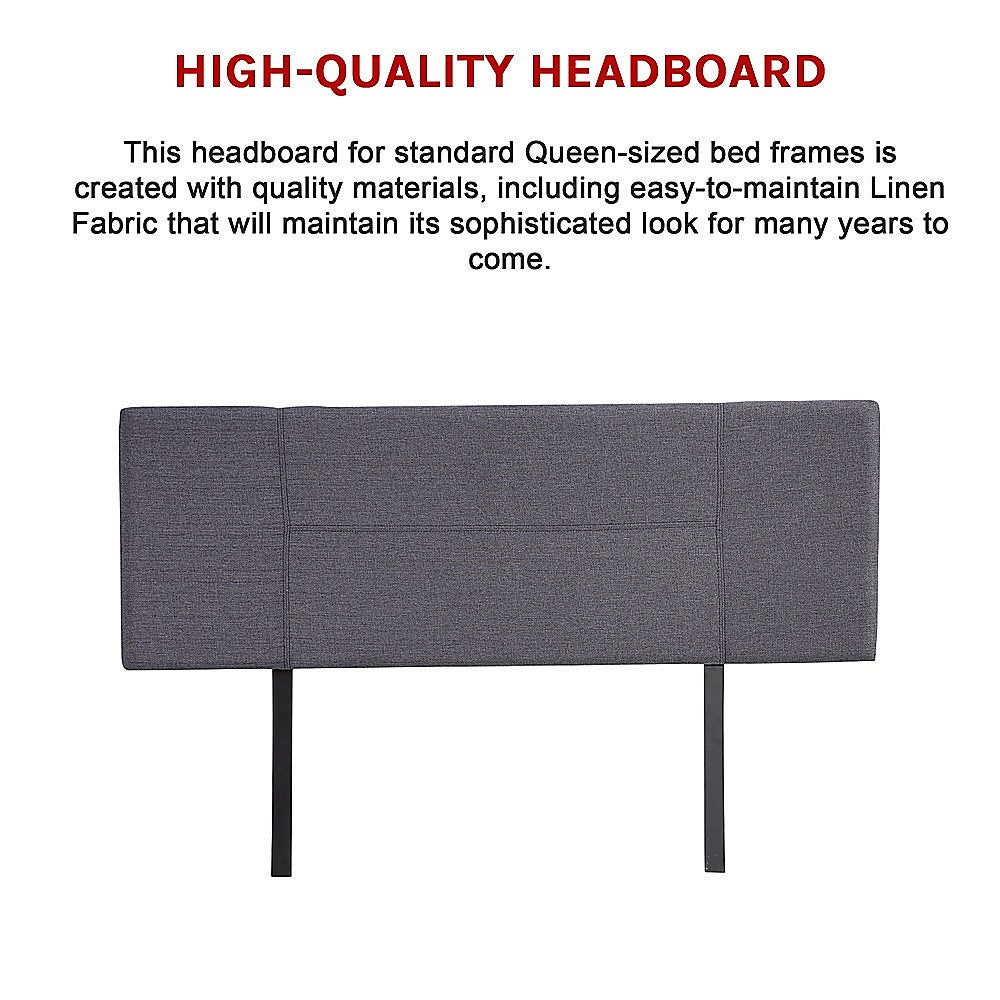 Linen Fabric Queen Bed Headboard Bedhead - Grey - Cosy Abode