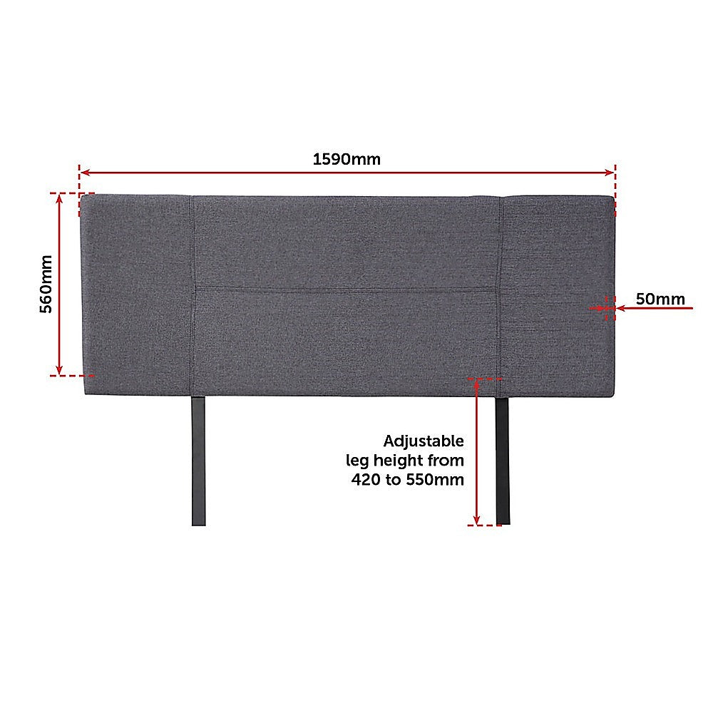 Linen Fabric Queen Bed Headboard Bedhead - Grey - Cosy Abode