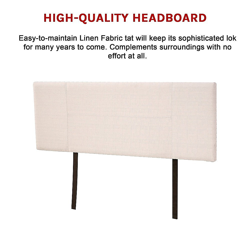 Linen Fabric Queen Bed Headboard Bedhead - Beige - Cosy Abode