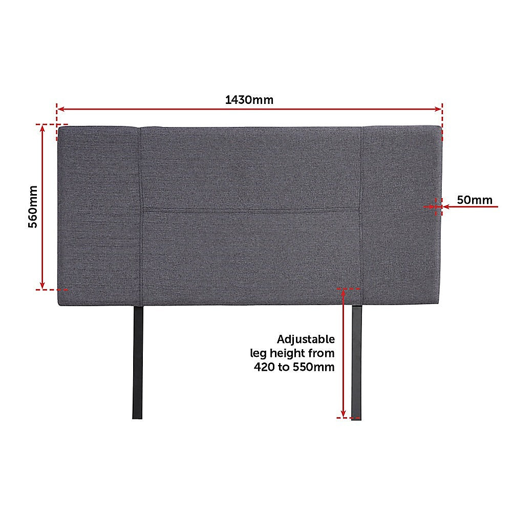 Linen Fabric Double Bed Headboard Bedhead - Grey - Cosy Abode