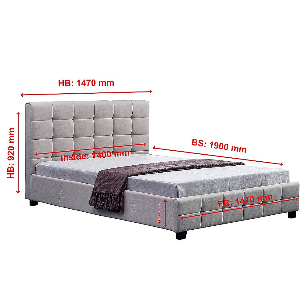 Linen Fabric Double Deluxe Bed Frame Beige - Cosy Abode