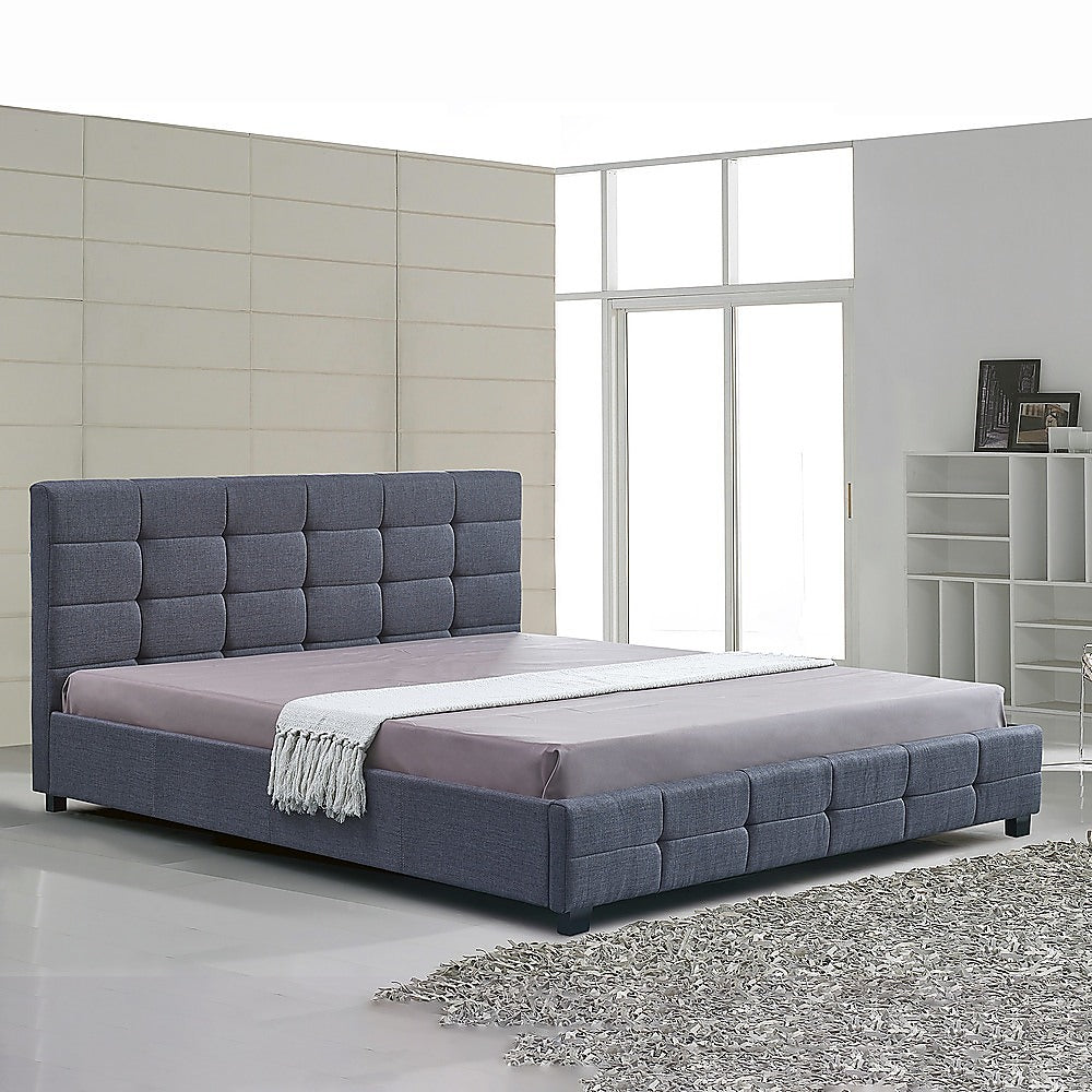 Linen Fabric King Deluxe Bed Frame Grey - Cosy Abode