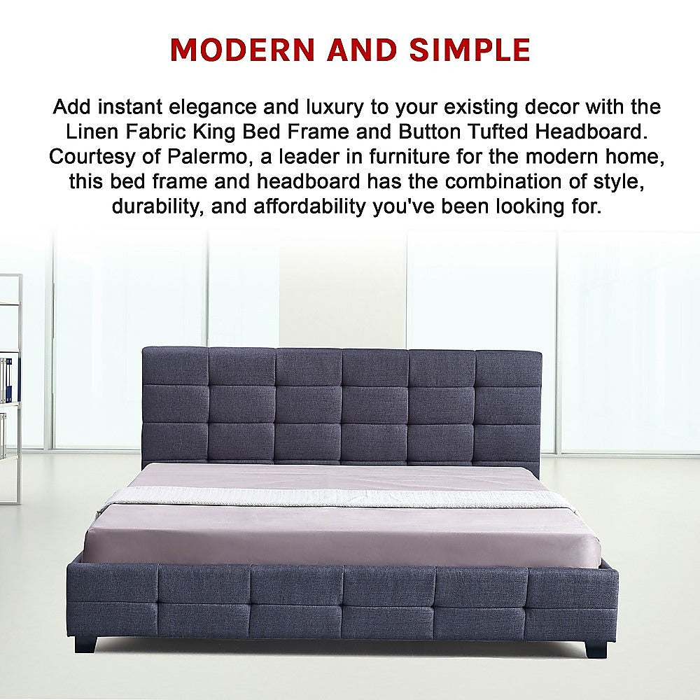 Linen Fabric King Deluxe Bed Frame Grey - Cosy Abode