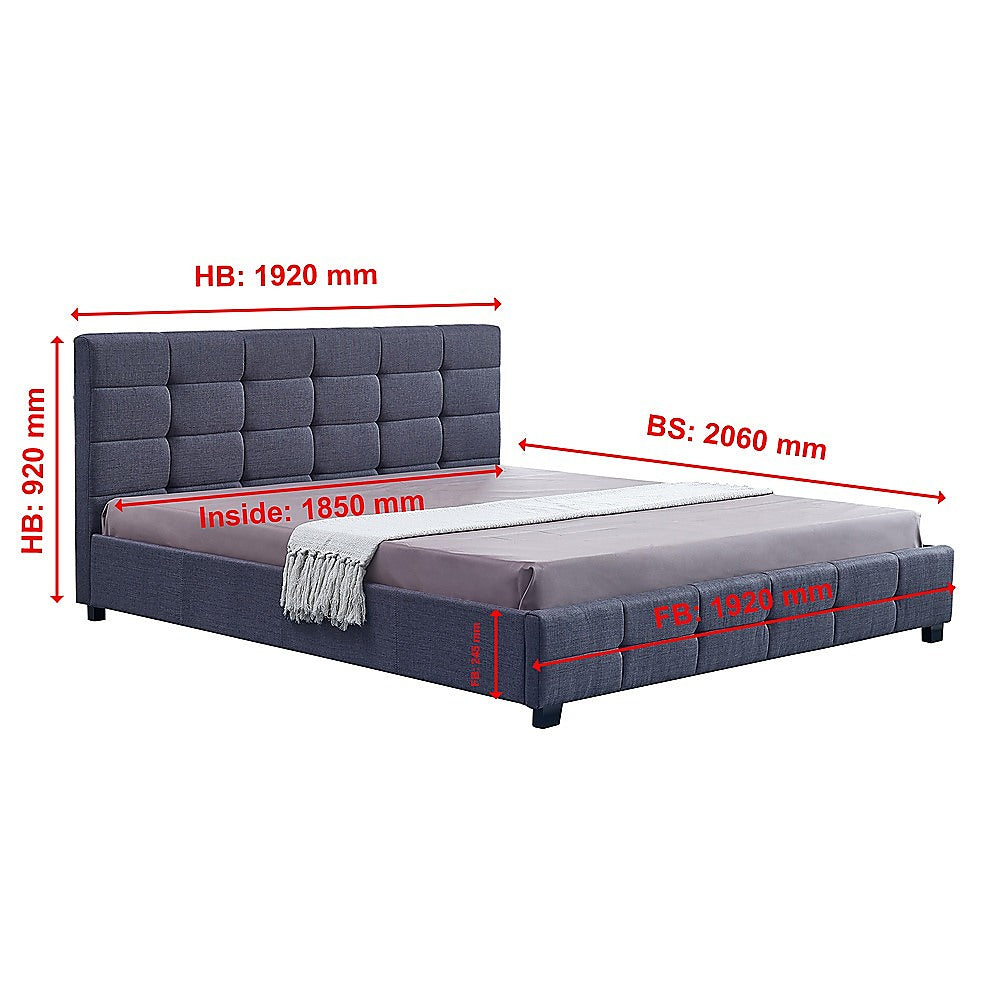 Linen Fabric King Deluxe Bed Frame Grey - Cosy Abode