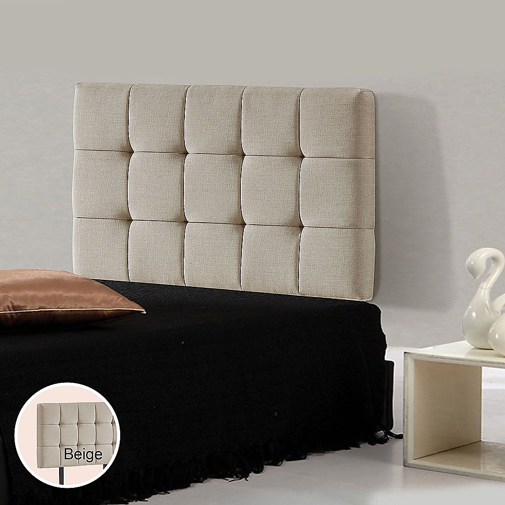Linen Fabric Single Bed Deluxe Headboard Bedhead - Beige - Cosy Abode