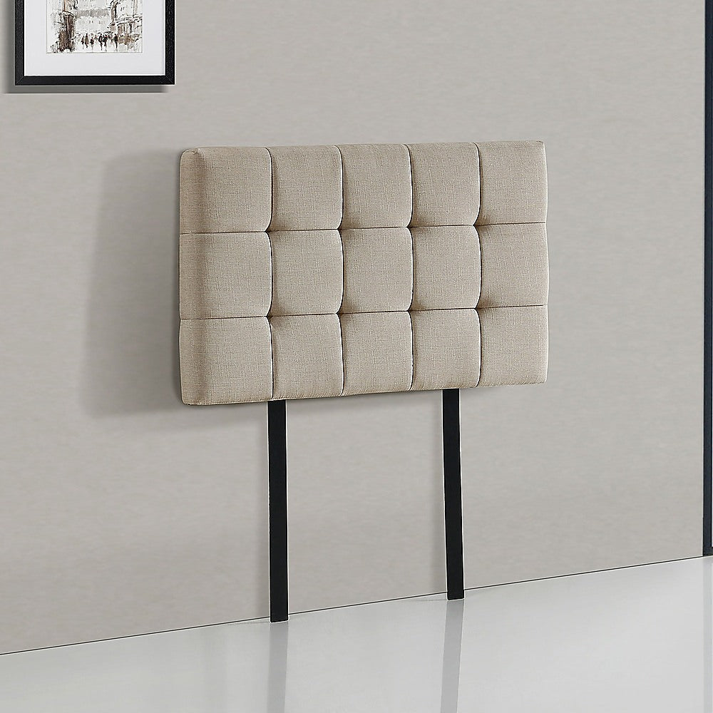 Linen Fabric Single Bed Deluxe Headboard Bedhead - Beige - Cosy Abode