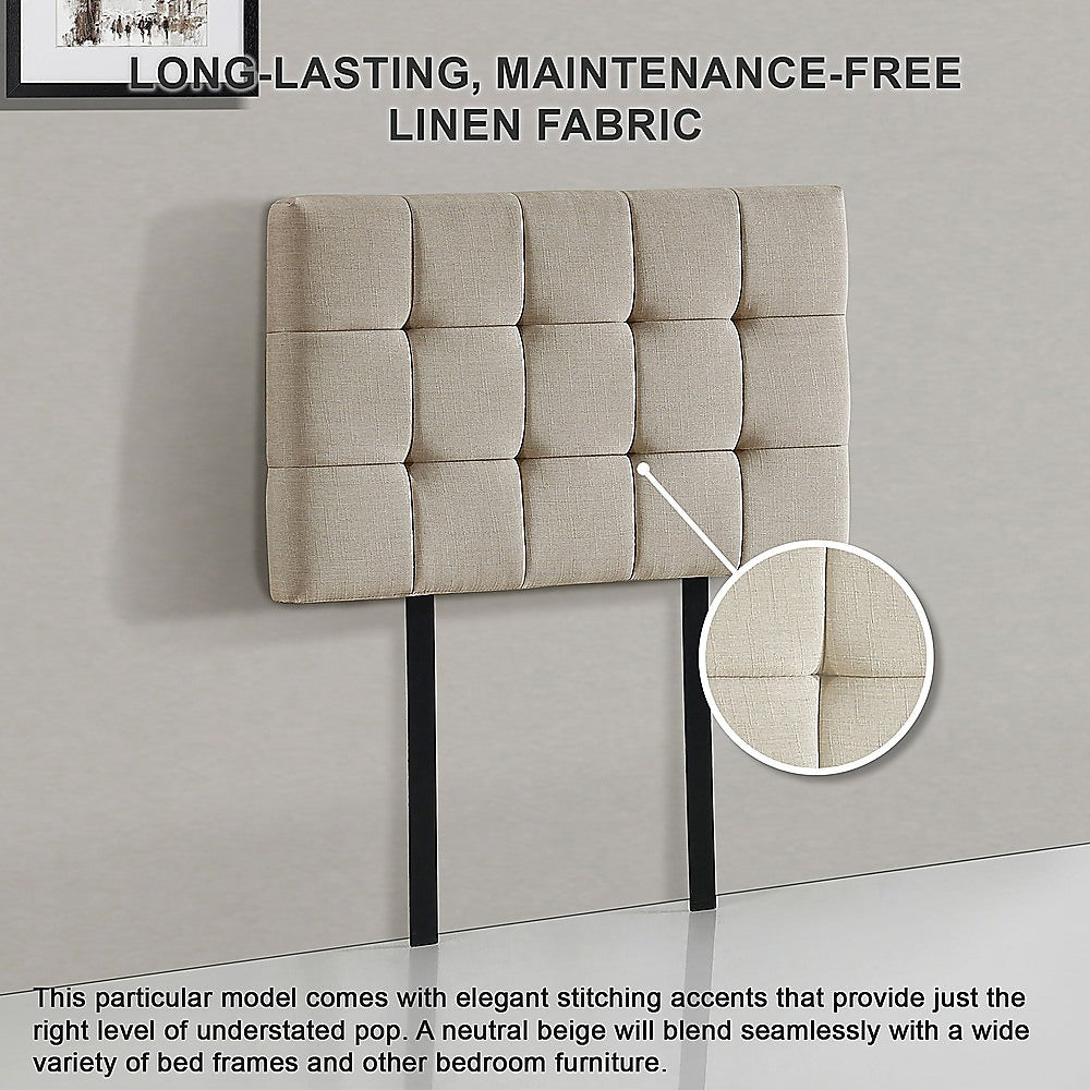 Linen Fabric Single Bed Deluxe Headboard Bedhead - Beige - Cosy Abode