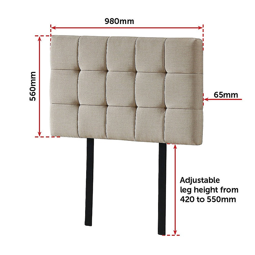 Linen Fabric Single Bed Deluxe Headboard Bedhead - Beige - Cosy Abode