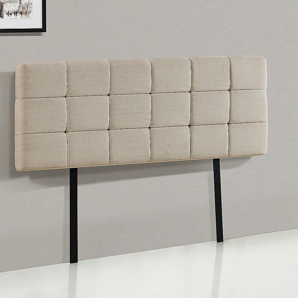Linen Fabric Double Bed Deluxe Headboard Bedhead - Beige - Cosy Abode