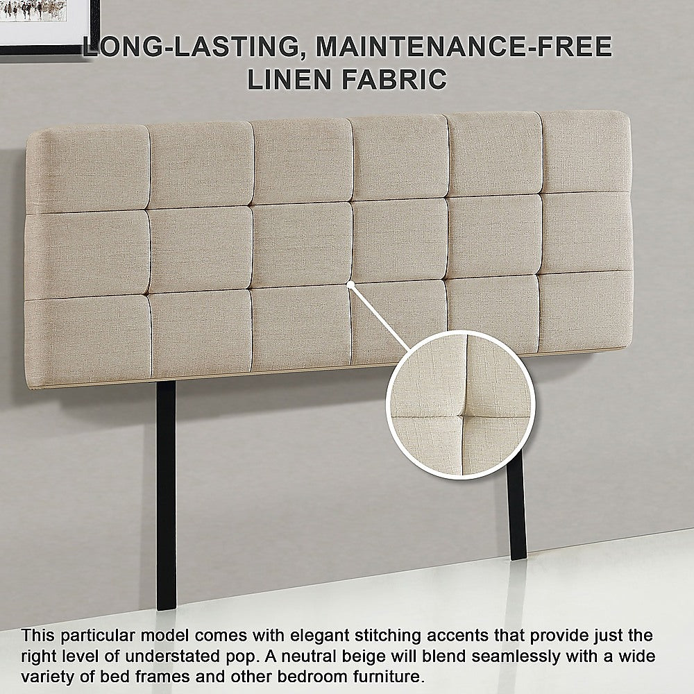 Linen Fabric Double Bed Deluxe Headboard Bedhead - Beige - Cosy Abode