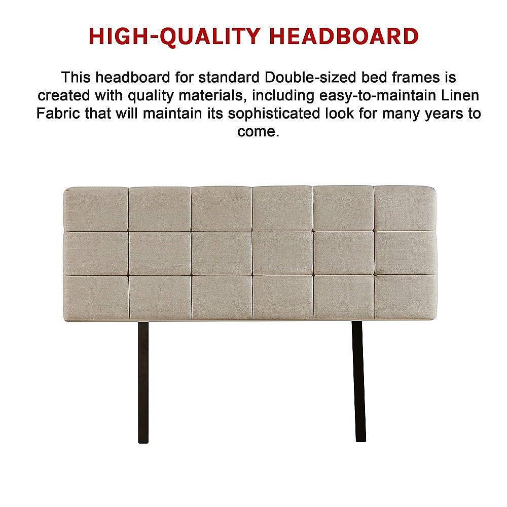 Linen Fabric Double Bed Deluxe Headboard Bedhead - Beige - Cosy Abode