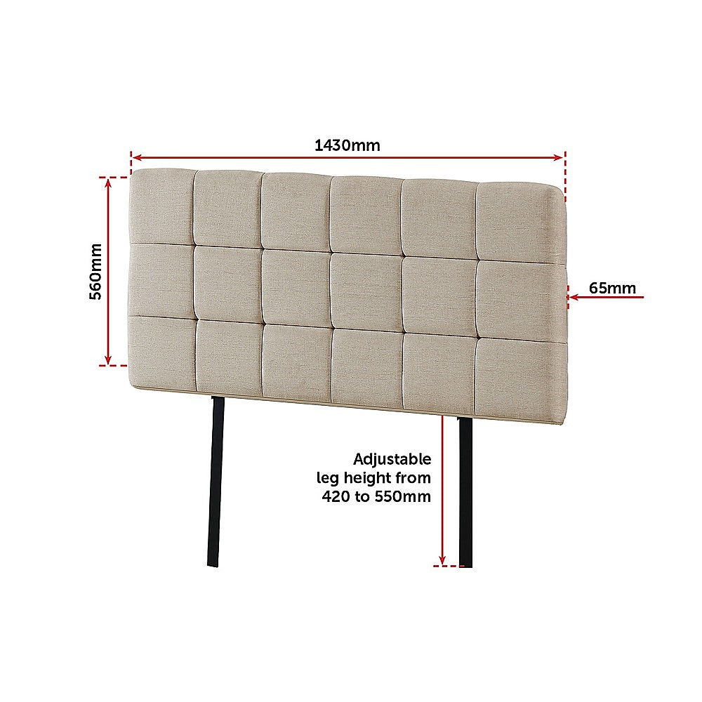 Linen Fabric Double Bed Deluxe Headboard Bedhead - Beige - Cosy Abode