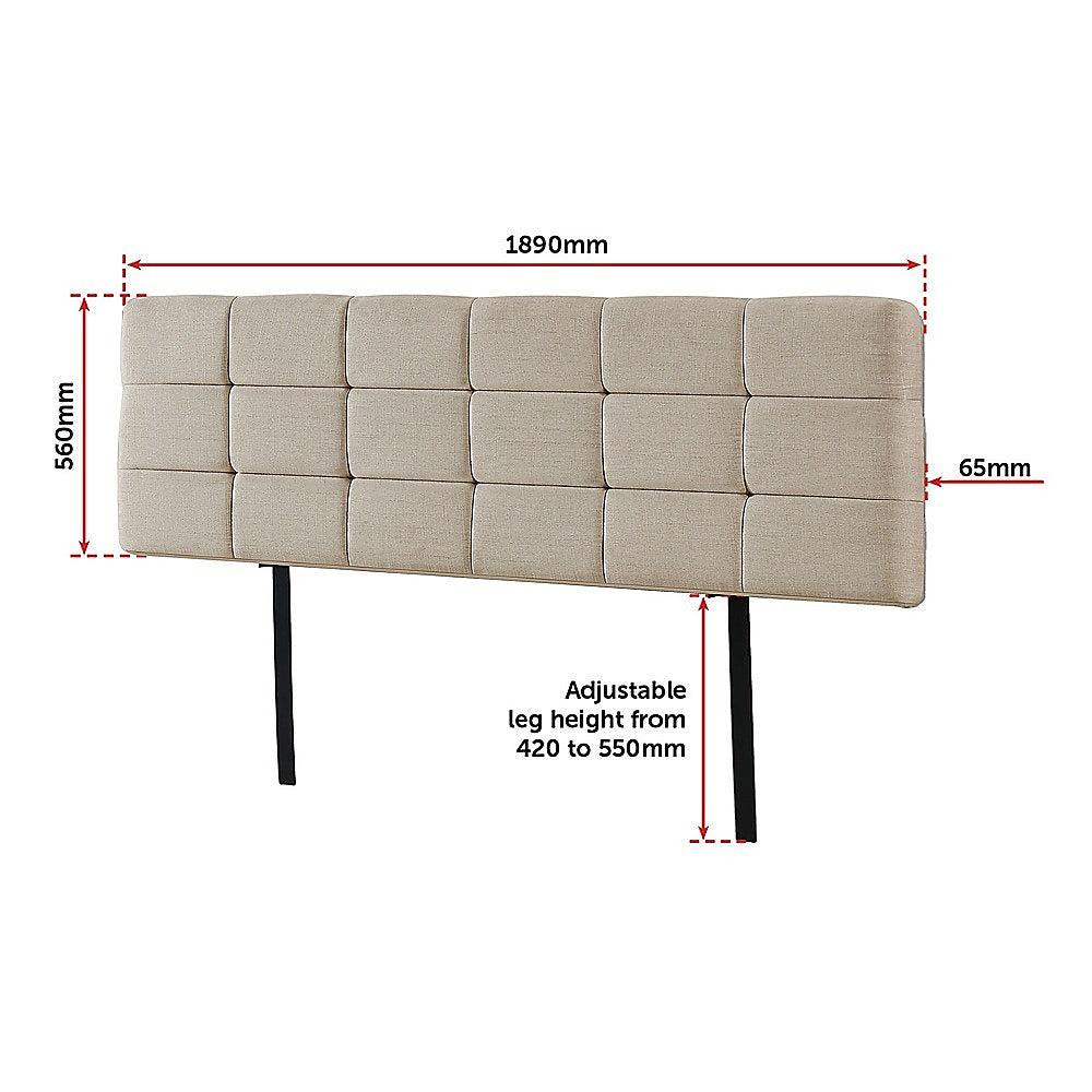Linen Fabric King Bed Deluxe Headboard Bedhead - Beige - Cosy Abode