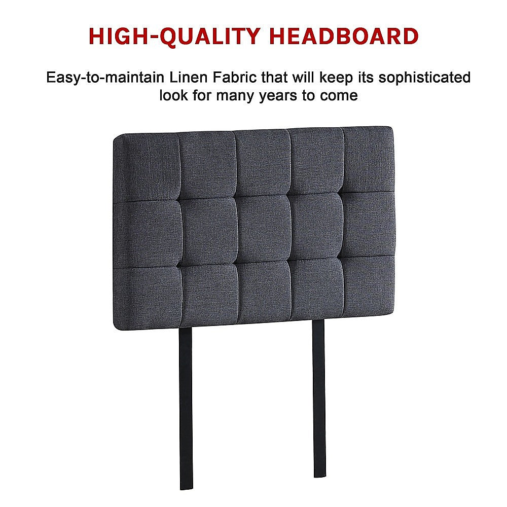 Linen Fabric Single Bed Deluxe Headboard Bedhead - Grey - Cosy Abode