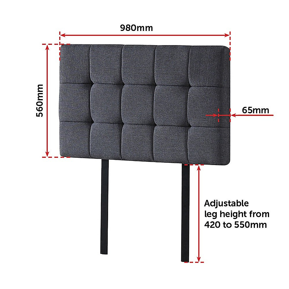 Linen Fabric Single Bed Deluxe Headboard Bedhead - Grey - Cosy Abode