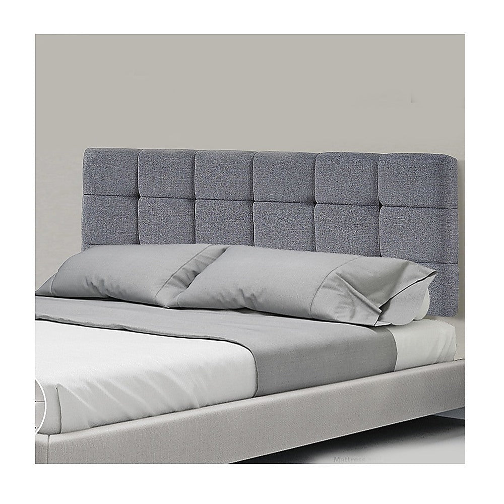 Linen Fabric Queen Bed Deluxe Headboard Bedhead - Grey - Cosy Abode
