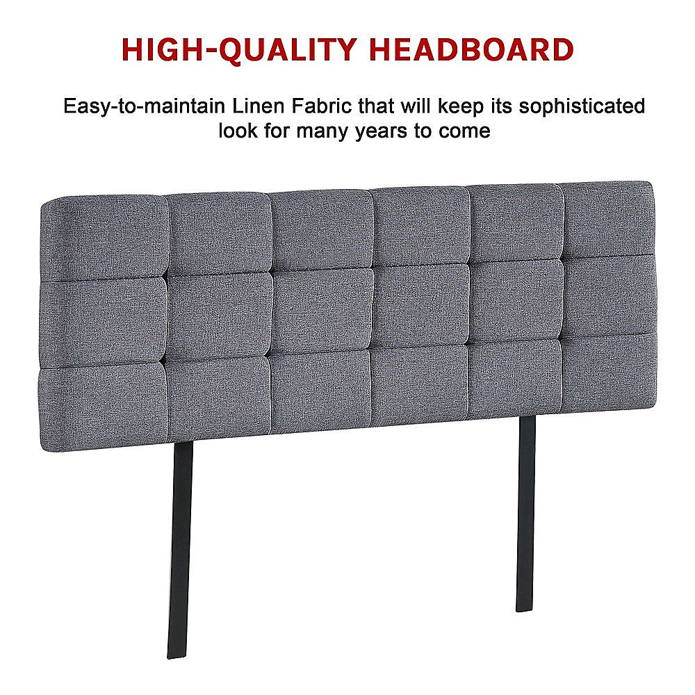 Linen Fabric Queen Bed Deluxe Headboard Bedhead - Grey - Cosy Abode