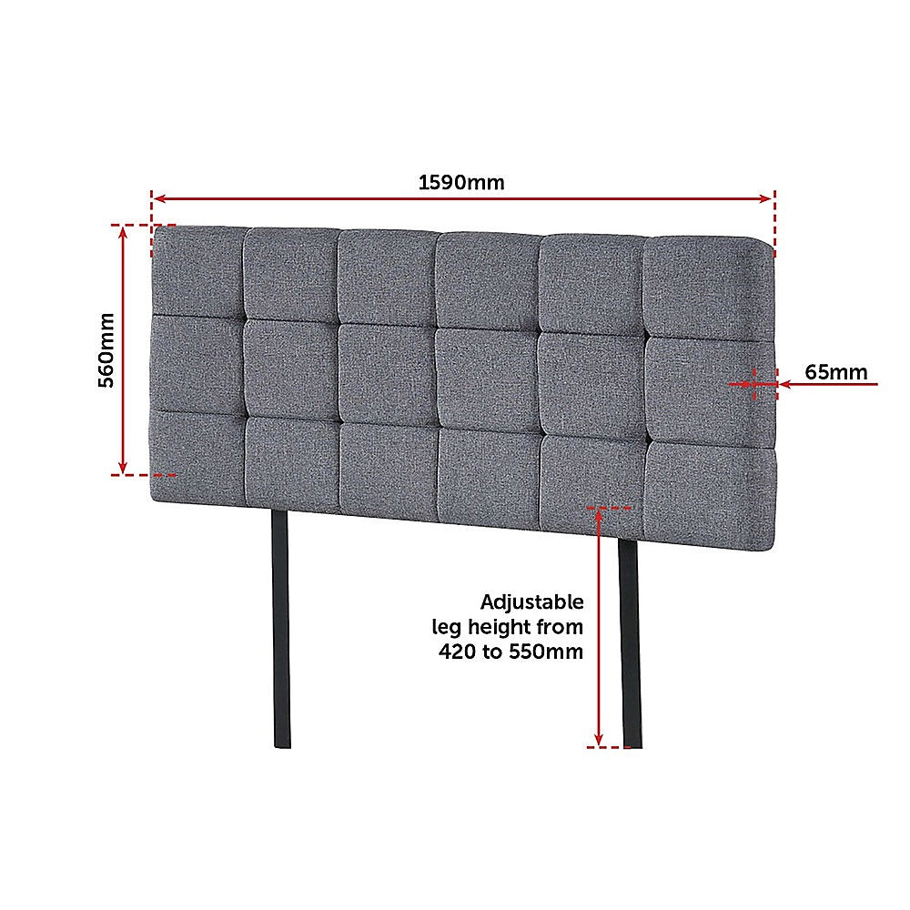 Linen Fabric Queen Bed Deluxe Headboard Bedhead - Grey - Cosy Abode