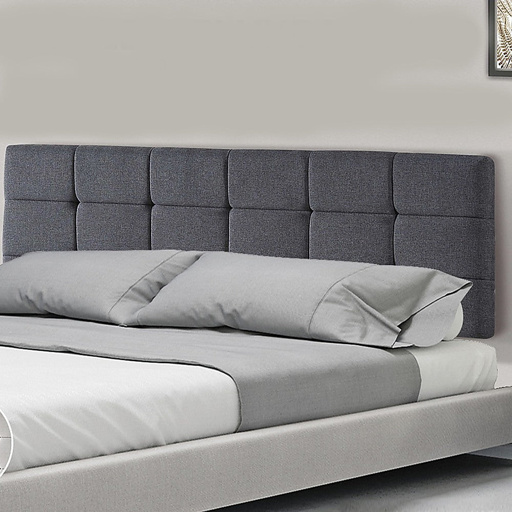 Linen Fabric King Bed Deluxe Headboard Bedhead - Grey - Cosy Abode