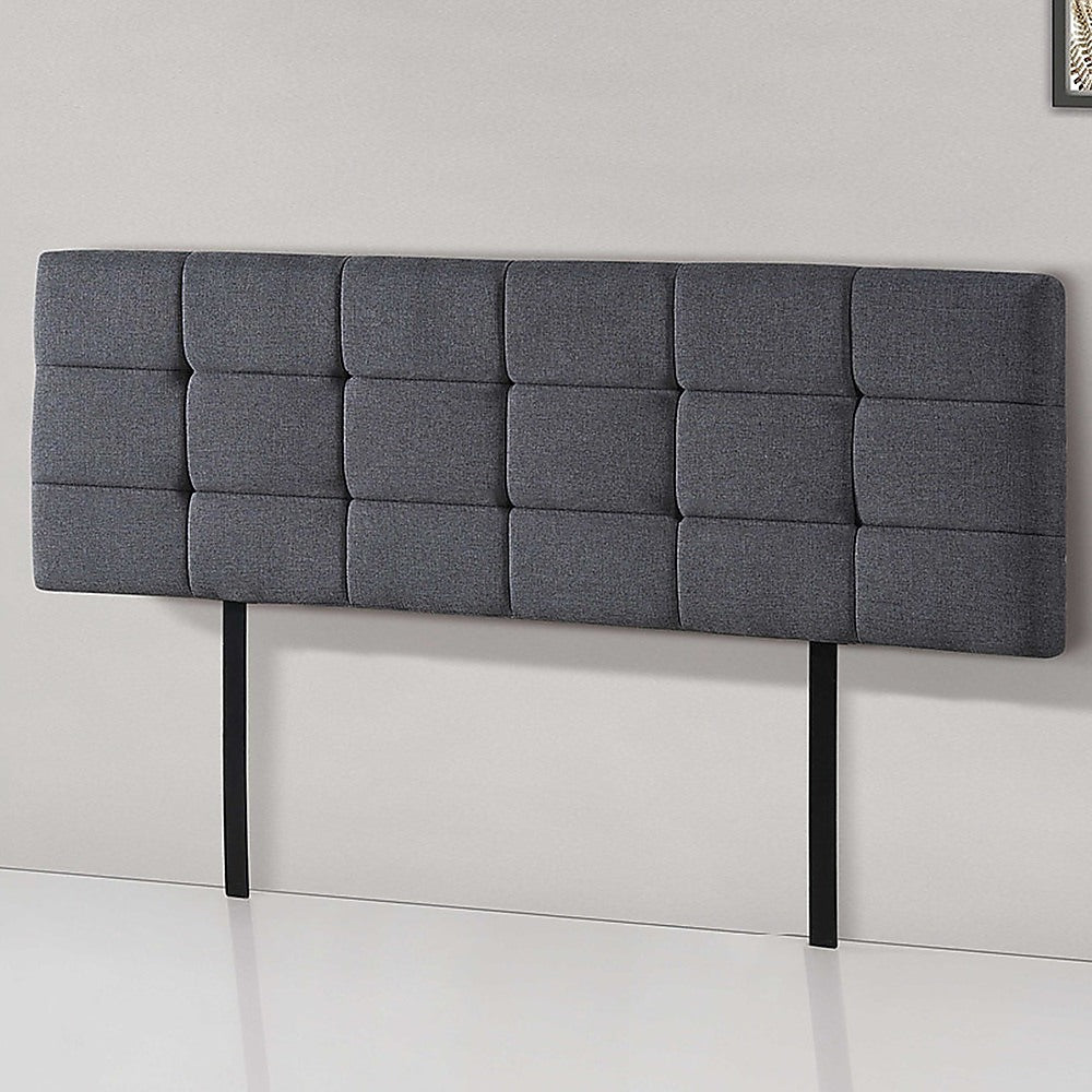 Linen Fabric King Bed Deluxe Headboard Bedhead - Grey - Cosy Abode