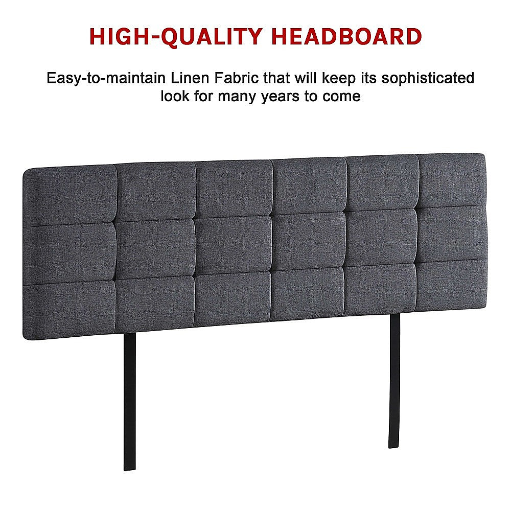 Linen Fabric King Bed Deluxe Headboard Bedhead - Grey - Cosy Abode