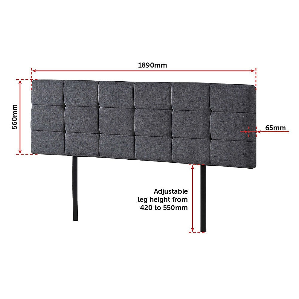 Linen Fabric King Bed Deluxe Headboard Bedhead - Grey - Cosy Abode