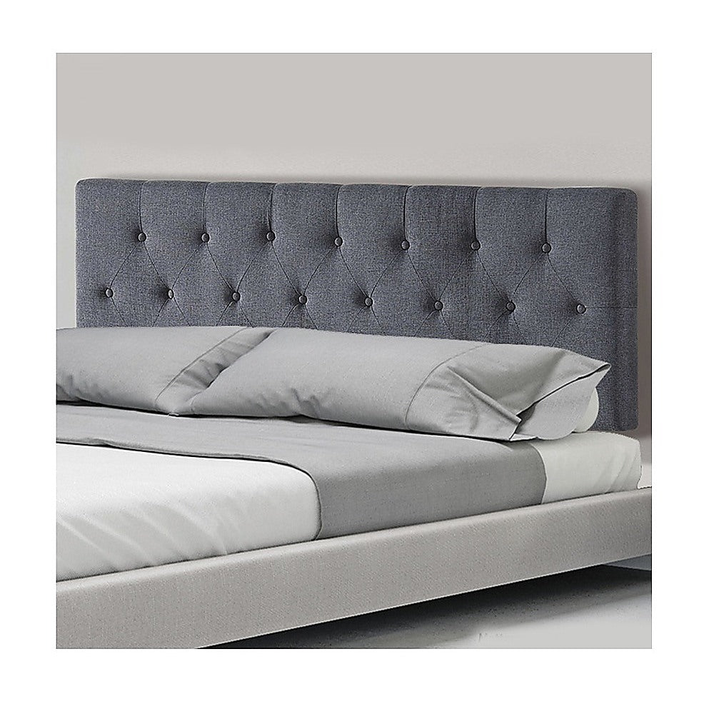 Linen Fabric Double Bed Deluxe Headboard Bedhead - Grey - Cosy Abode