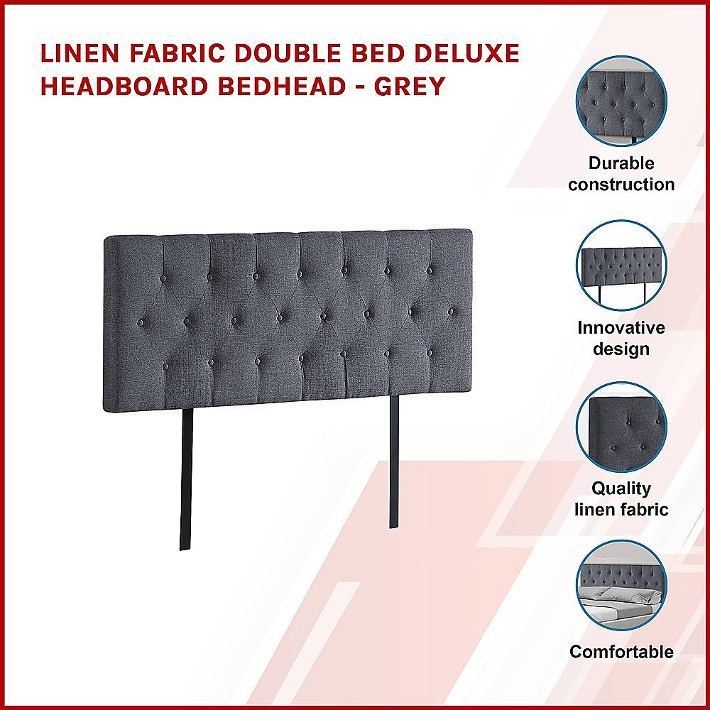 Linen Fabric Double Bed Deluxe Headboard Bedhead - Grey - Cosy Abode