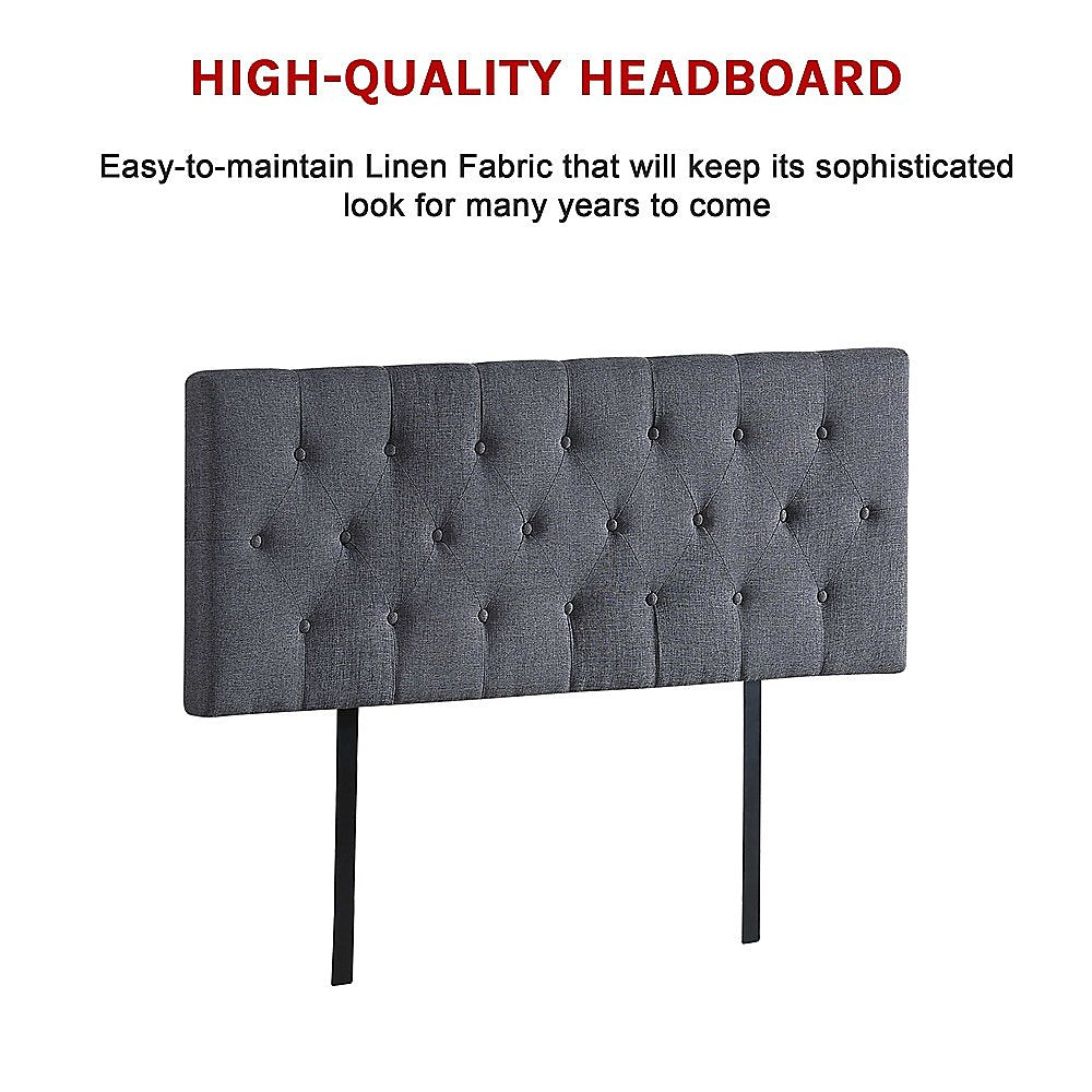 Linen Fabric Double Bed Deluxe Headboard Bedhead - Grey - Cosy Abode