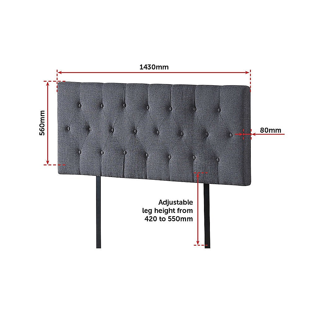 Linen Fabric Double Bed Deluxe Headboard Bedhead - Grey - Cosy Abode