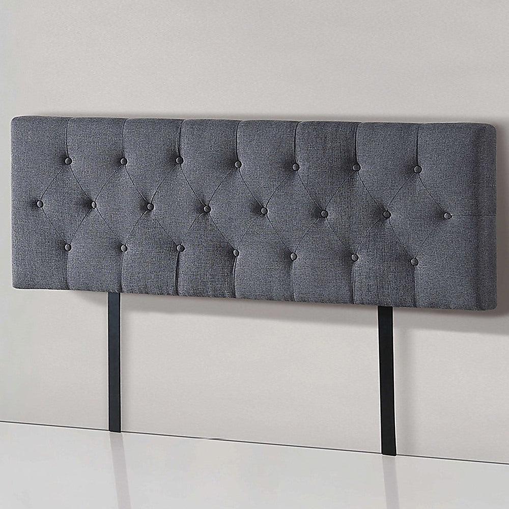 Linen Fabric Queen Bed Deluxe Headboard Bedhead - Grey - Cosy Abode