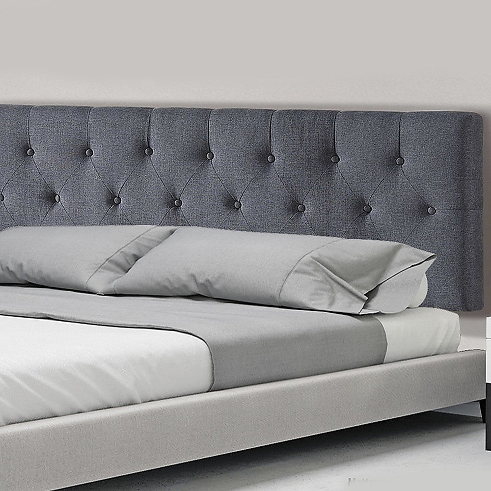 Linen Fabric Queen Bed Deluxe Headboard Bedhead - Grey - Cosy Abode