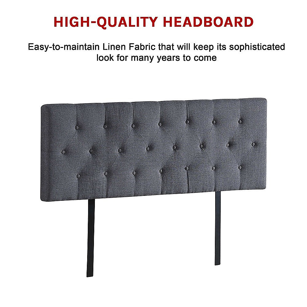 Linen Fabric Queen Bed Deluxe Headboard Bedhead - Grey - Cosy Abode