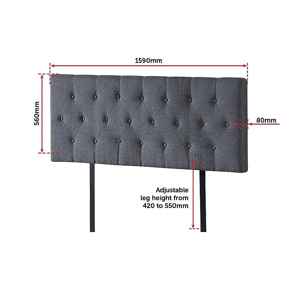 Linen Fabric Queen Bed Deluxe Headboard Bedhead - Grey - Cosy Abode