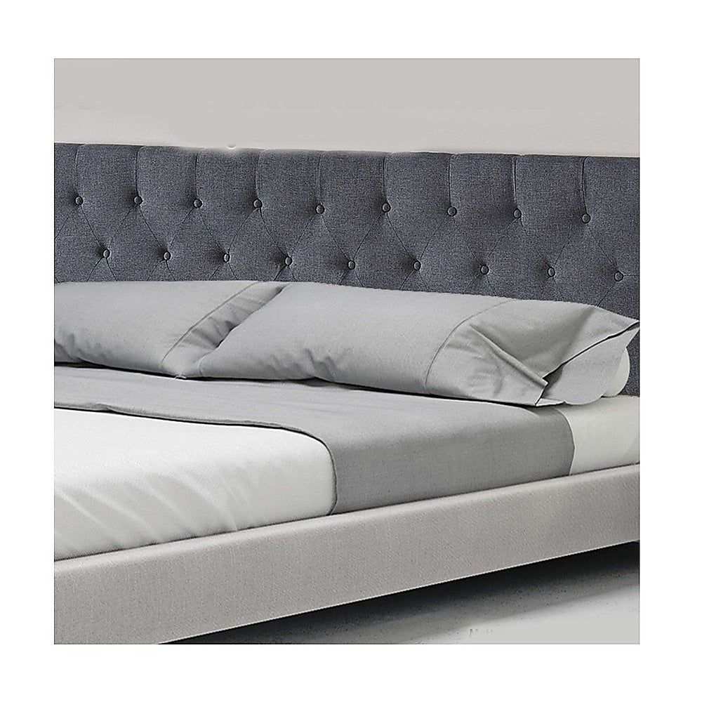 Linen Fabric King Bed Deluxe Headboard Bedhead - Grey - Cosy Abode