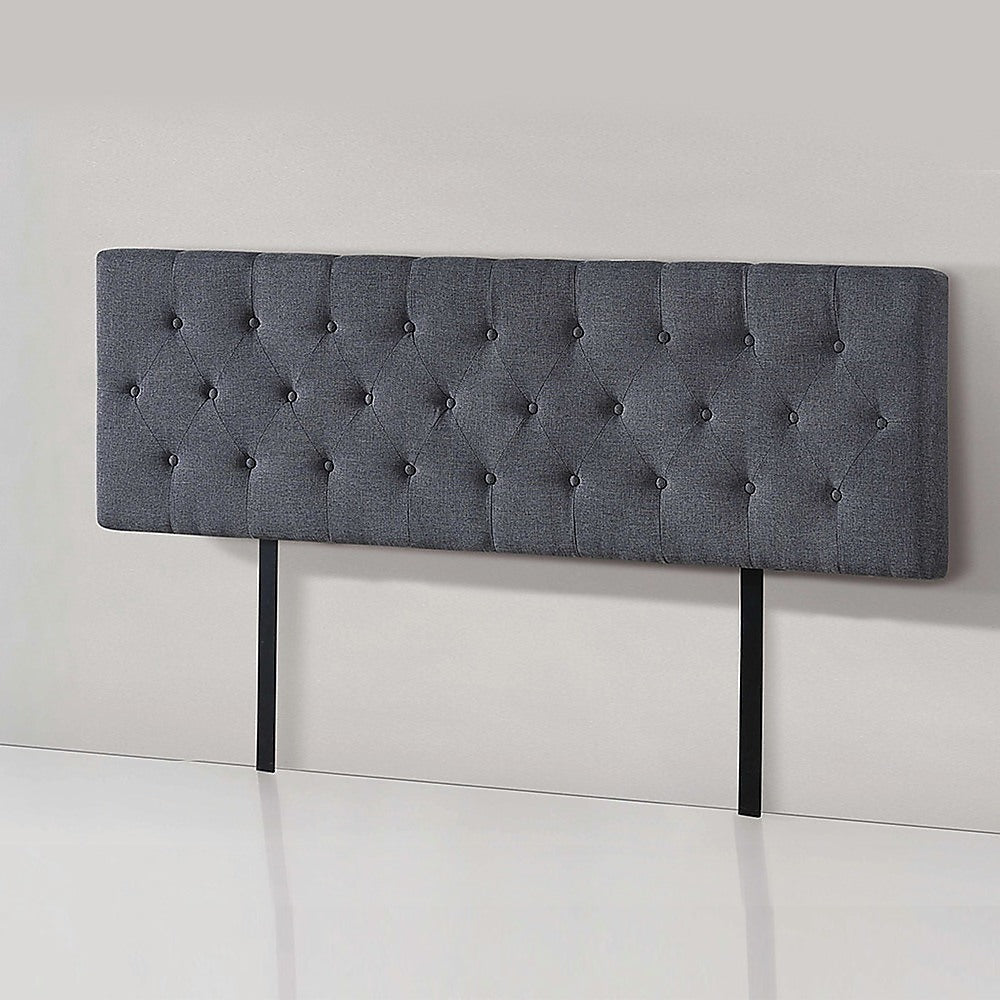 Linen Fabric King Bed Deluxe Headboard Bedhead - Grey - Cosy Abode