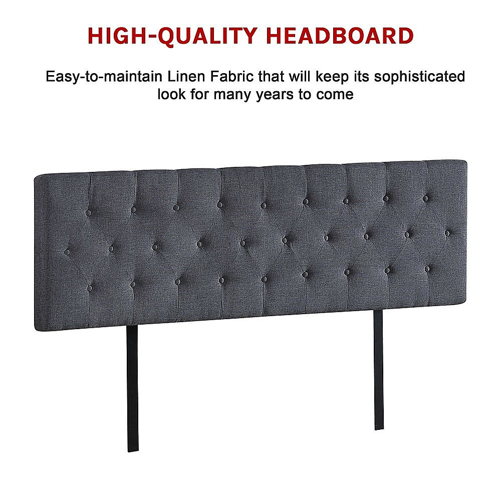 Linen Fabric King Bed Deluxe Headboard Bedhead - Grey - Cosy Abode