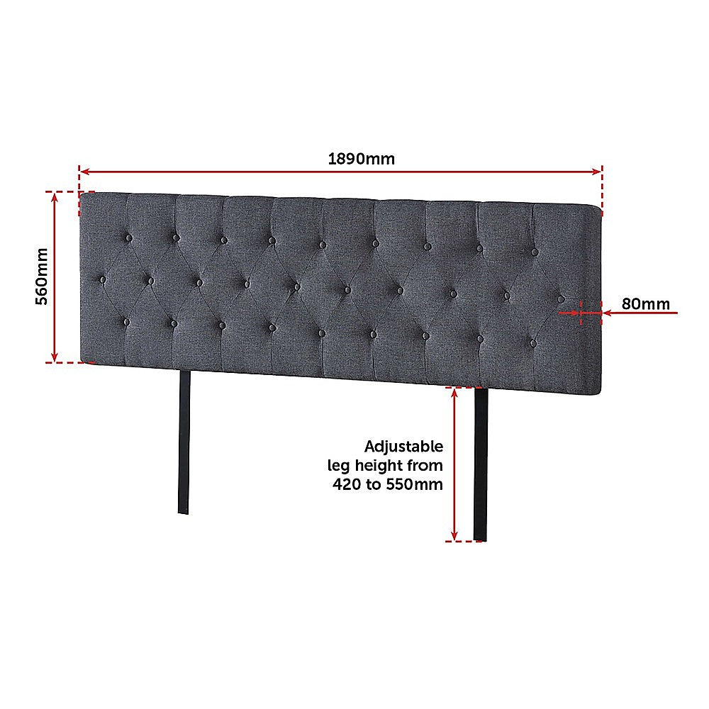Linen Fabric King Bed Deluxe Headboard Bedhead - Grey - Cosy Abode